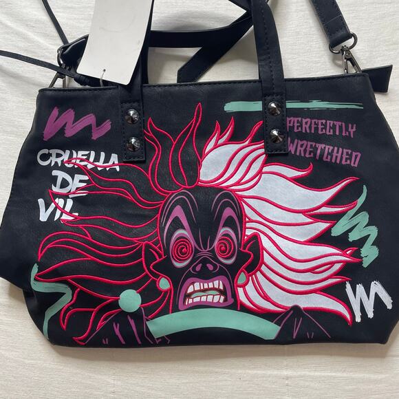 NWT Danielle Nicole Disney Villains Neon Cruella Mini Tote Crossbody Bag - Picture 2 of 7